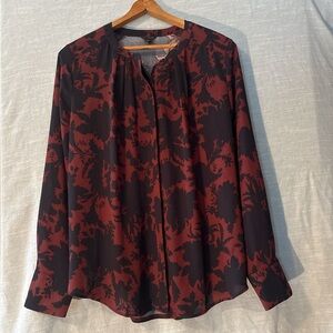 Ann Taylor Blouse Long Sleeve Button Up Navy/Burgundy Floral Women’s Sz S NWOT